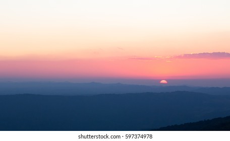 Pastel Sunset With Mountain At Pru Kadung Loei
