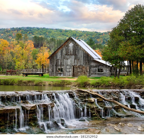 Pastoral Scene Old Barn Waterfall During Stock Image Download Now