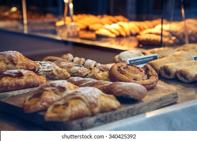 Pastries in a bakery window