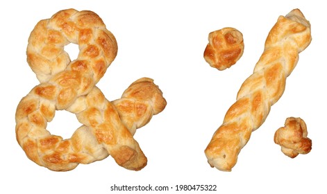 Pastry Braid alphabet. Ampersand and Percent isolated on white background.