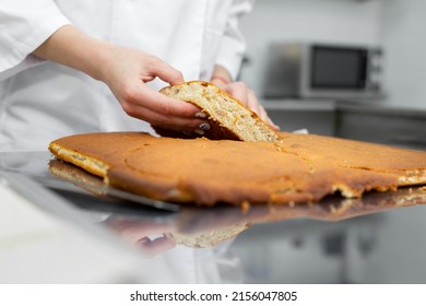 Pastry Chef Cuts Out A Cake Cake From A Biscuit.