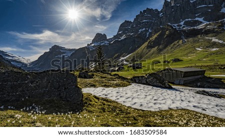 Similar – Image, Stock Photo Panorama with Schoebiel SAC mountain hut and matterhorn