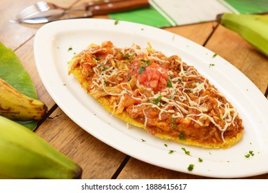 Patacon, Typical Colombian Food, Patacon With Chicken And Cheese