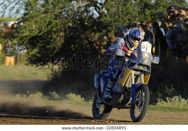PATAGONIA, ARGENTINA - JANUARY 04: A Motorcycle\
in the Rally DAKAR Argentina - Chile 2009. January 04, 2009 in La\
Pampa, Argentina