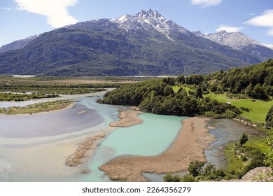 Patagonia landscape with Ibanez river and Andes in the background, Chile
