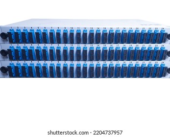 Patch Panel Box Of Fiber Optic Cable, Installation In Data Center Room On White Background