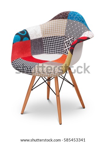 Patchwork armchair, chair, modern designer. Armchair isolated on white background. Series of furniture