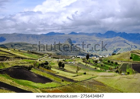 Patchwork Fields and Andes Mountains Landscape (Cotopaxi Province, Ecuador)