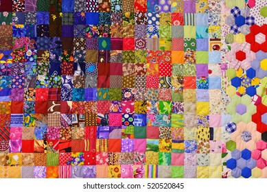 Patchwork quilt. Part of patchwork quilt as background. Flower print. Color blanket in style patchwork. Color blanket. Handmade. - Shutterstock ID 520520845