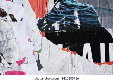 Patchwork Of Ripped Torn Advertising Posters, Creative Abstract Trendy Artistic Paper Texture  