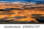 A patchwork of wheat stubble fields in the fall in the palouse wheat country in southeastern Washington.