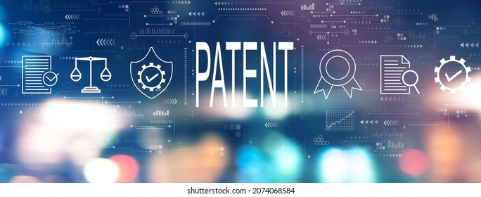 Patent concept with blurred city lights at night