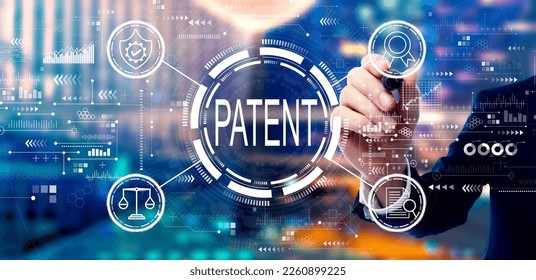 Patent concept with businessman on night city background - Shutterstock ID 2260899225