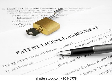 patent licence agreement document with open lock