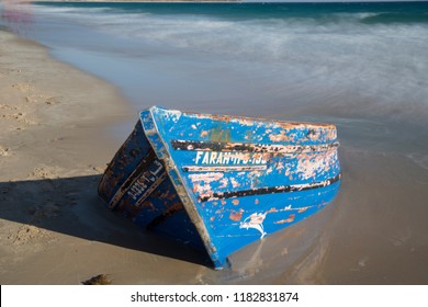 Patera, Ruined Boat In Bolonia Beach In Cadiz Province Andalusia Spain