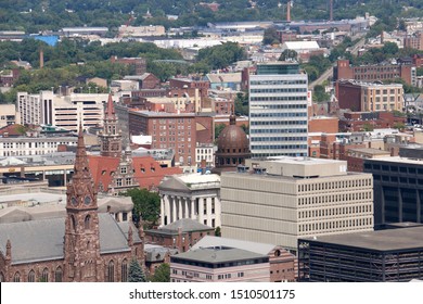 Paterson, NJ - August 25 2019: Cityscape View Of Downtown Paterson From Garret Mountain Reservation