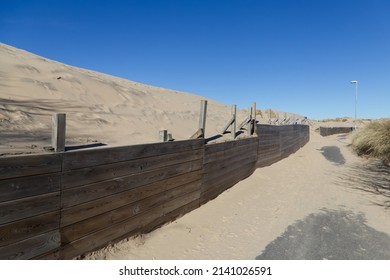 Path Along The Sandy Dune Just At The Sea Coast In Halmstad, Sweden. Sunny Day With Blue Sky. Spring Season. No People. Lansacape Image. Sand Moving Inlands. Travel Destination. 