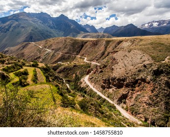 Path in the Andes mountains near Moray ruins, in the Sacred Valley of the Incas, Peru. South America. - Shutterstock ID 1458755810