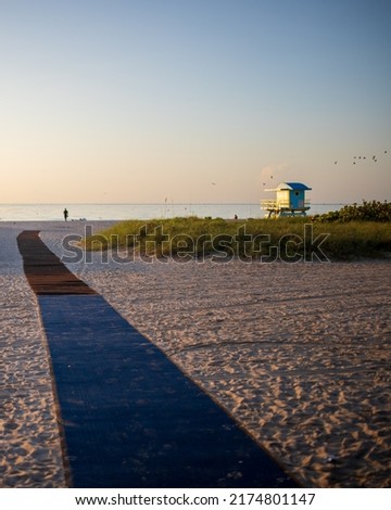 path heading towards the beach during sunrise 