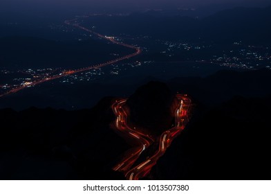 Path of light on the road