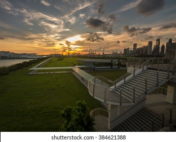 Path To Marina South Pier At Sunset.