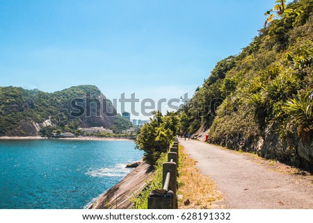 Path near sugar loaf montain and red beach (Praia Vermelha) in Rio de Janeiro, Brazil