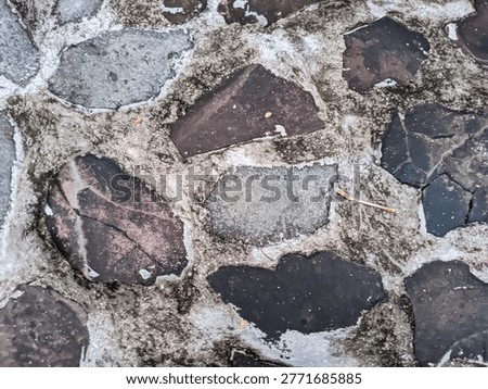 a path or outdoor floor surface made of an irregularly shaped arrangement of natural stone (such as flagstone or cobblestone)