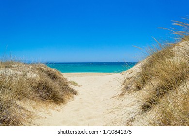 Path To The Plaka Beach, Dunes In Naxos. 