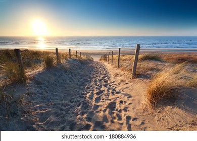path to sand beach in North sea, Zandvoort aan zee, North Holland, NEtherlands
