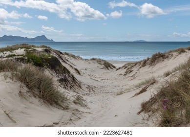 Path through the sand dunes to Uretiti Beach at Bream Bay, Whangarei District, Northland, New Zealand. - Shutterstock ID 2223627481