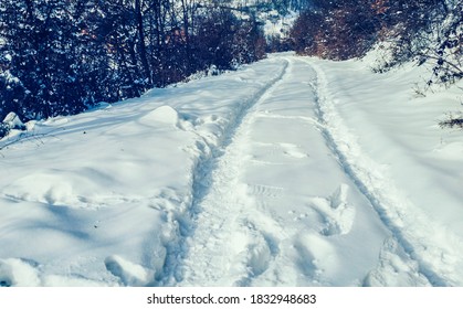 Path through snow for vehicles