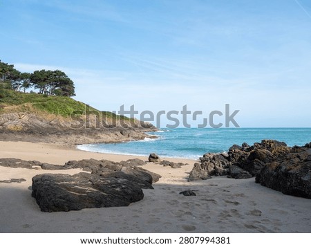 path towards almost deserted beautiful beach neart saint-malo in french southern brittany