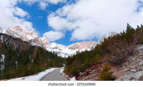 Path Uphill In The Alps Near Funes Italy