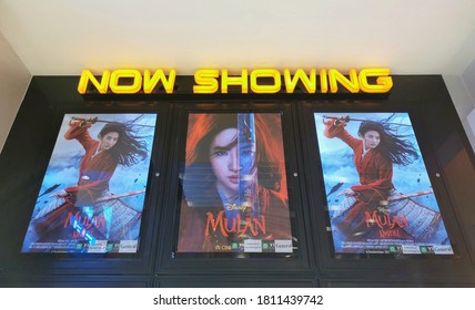 NAKHON​ PATHOM, THAILAND, SEPTEMBER​7,2020 : A Billboard For The Story Movie Mulan That Is Attached To SF Cinema At Central Salaya 