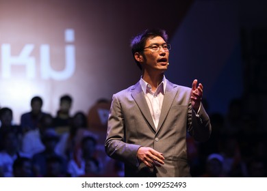 Pathum Thani, Thailand - May 27, 2018: Future Forward Party Leader Thanathorn Juangroongruangkit Speak To Supporters During The Party's First Public Meeting At Thammasat University.