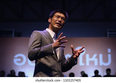 Pathum Thani, Thailand - May 27, 2018: Future Forward Party Leader Thanathorn Juangroongruangkit Speak To Supporters During The Party's First Public Meeting At Thammasat University.