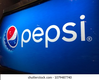 PATHUMTHANI, THAILAND - 19 Apr 2018 : Pepsi Board Sign At Drinking Machine