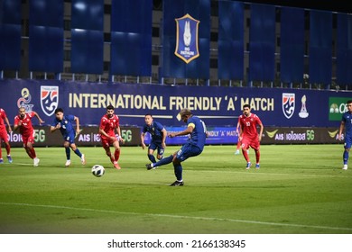 Pathumthani -Thailand-31May2022:Leg Of Teerasil Dangda #10 Player Of Thailand During Friendly Match Between Thailand Against Bahrain At Bg Stadium,thailand