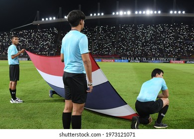 Pathumthani-Thailand-5sep2019:Flag Boys During Match World Cup Qualifiers 2022 Between Thailand Against Vietnam At Thammasat Stadium,thailand