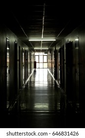 The pathway inside the building to the light.