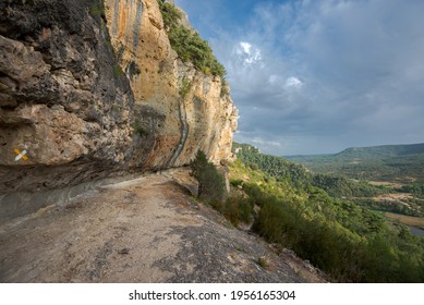Pathway on the cliffs near the Uña lagoon, in the Serrania de Cuenca Natural Park, Spain