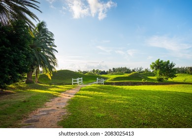 Pathway on a redundant golf course at sunrise on Grand Cayman, Cayman Islands
