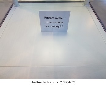 A Patience Please While We Dress Our Mannequin Sign