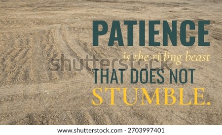 Patience is the riding beast that does not stumble. This powerful quote promotes perseverance, inner strength, stability, reliable endurance through challenges, urging mental fortitude.