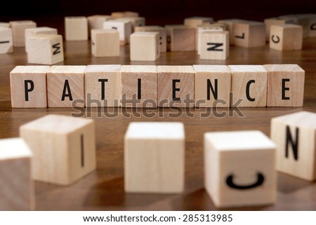 PATIENCE word written on wood block