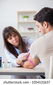 Patient During Blood Test Sampling Procedure Taken For Analysis