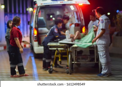 Patient Emergency With Team Transfer From Ambulance ,blur