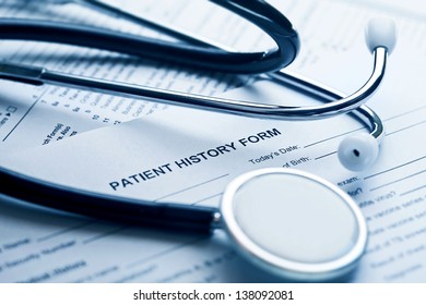 Patient History Form And Stethoscope. Medical Concept.