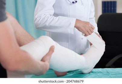 Patient With Leg In A Plaster Cast