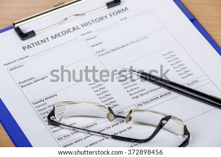 patient medical history form on clipboard stock photo edit now